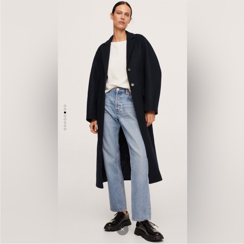 Navy Pernille x Mango Buttoned Long Wool Coat